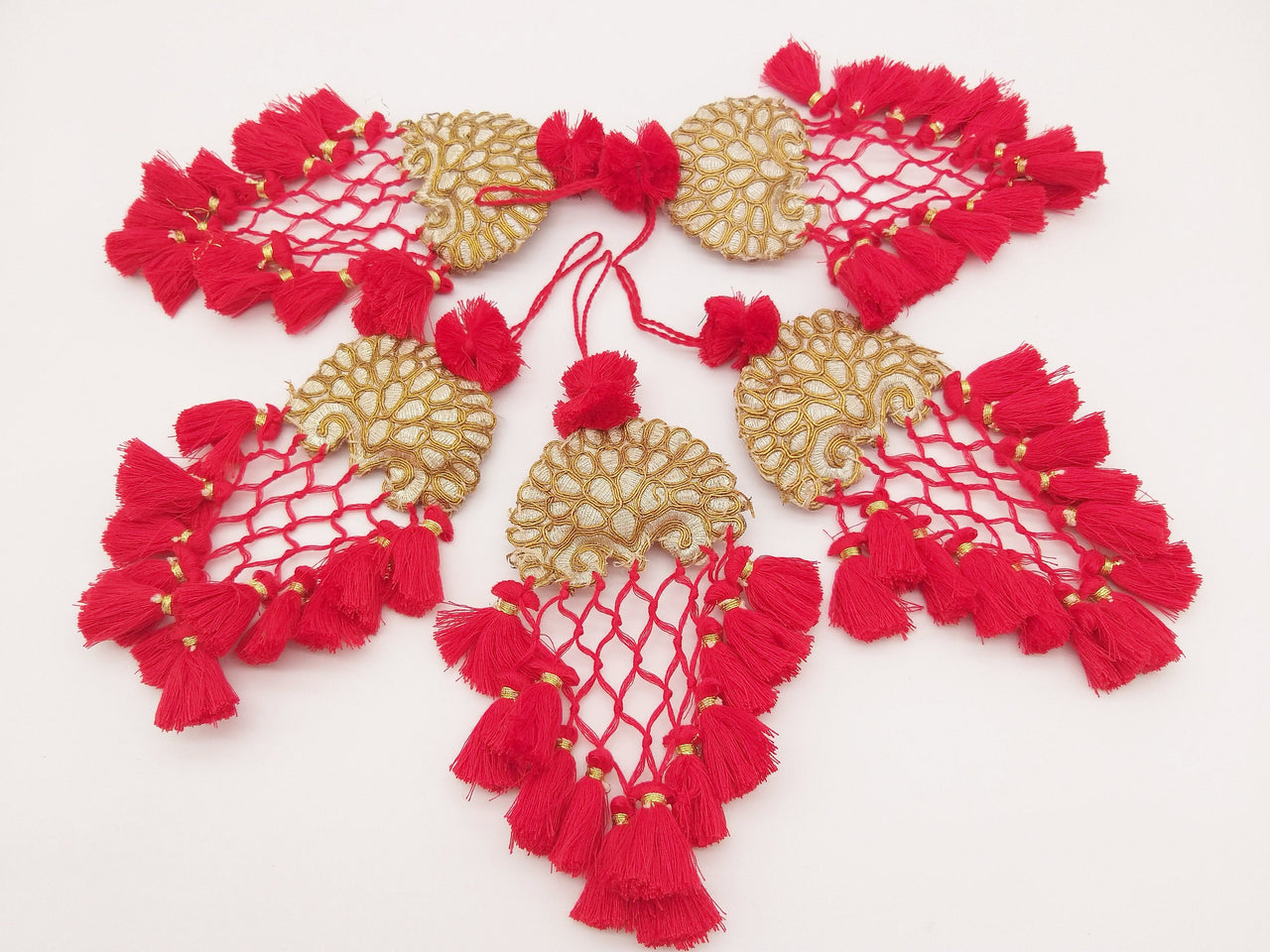 Gold Hand Embroidered Red Tassels Latkans, Indian Tassels, Boho Chic Tassels