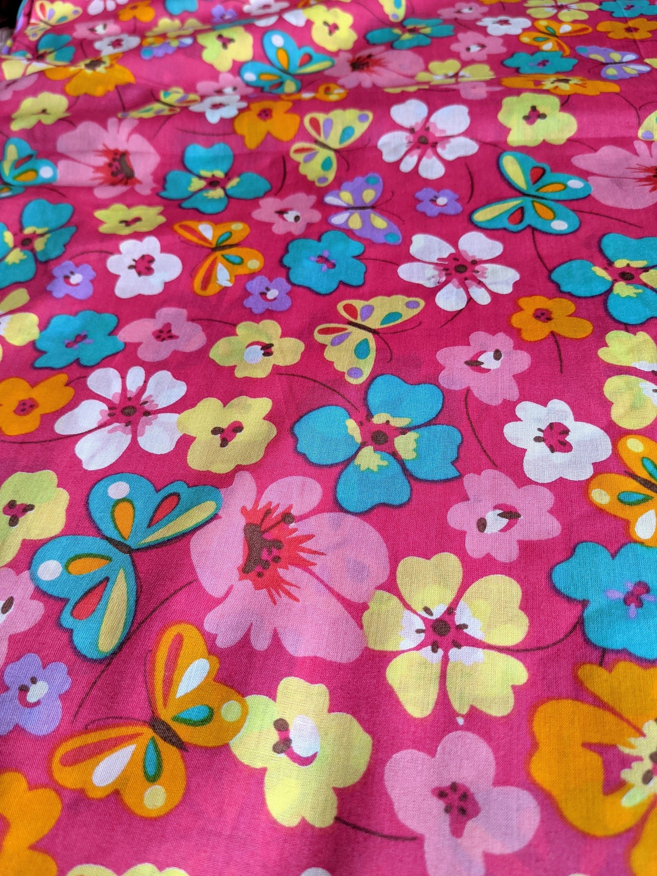 Pink Cotton Voile Floral Butterfly Fabric, Floral Print Fabric, Lightweight Pink Fabric