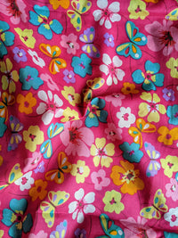 Thumbnail for Pink Cotton Voile Floral Butterfly Fabric, Floral Print Fabric, Lightweight Pink Fabric