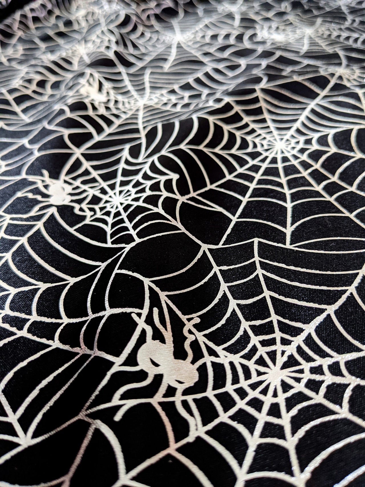 Black And Silver Halloween Spider's Web Foil Fabric, Halloween Fabric, 58 Inches Wide