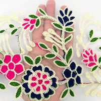 Thumbnail for Trim By 9 Yards White Net Fabric Lace Trim with Floral Embroidery Lace Trim, Sari Border, Embroidered Trim