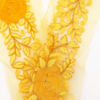 Thumbnail for Orange Yellow Soft Net Fabric Lace Trim with Floral Embroidery, Lace Trim, Sari Border