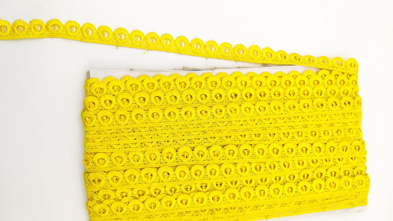 9 Yards Yellow Embroidery Polyester Lace Trim, Approx. 18mm Wide, Fringe Trim