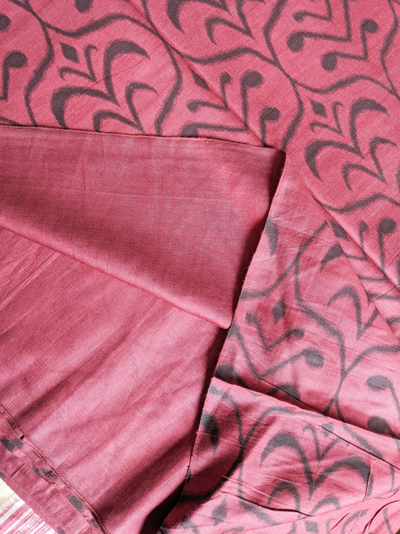 Maroon and Black Printed Cotton Silk Fabric, Festive Fabric, Holiday Fabric