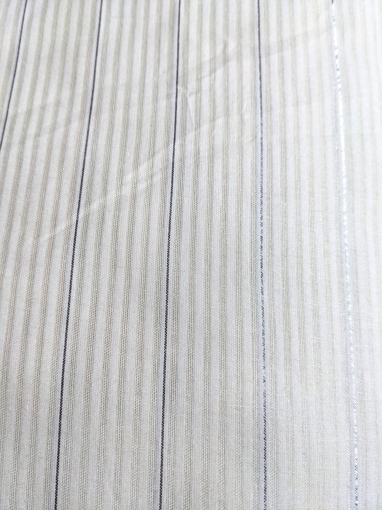 Cream Cotton Silver Stripes Fabric, Striped Handloom Fabric, Quilting Fabric