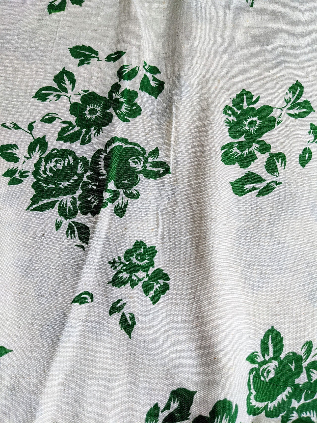 Off White And Green Floral Cotton Handloom Fabric, Quilting Fabric, Fabric By Metre / Fabric By Half Metre
