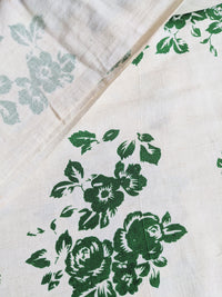 Thumbnail for Off White And Green Floral Cotton Handloom Fabric, Quilting Fabric, Fabric By Metre / Fabric By Half Metre