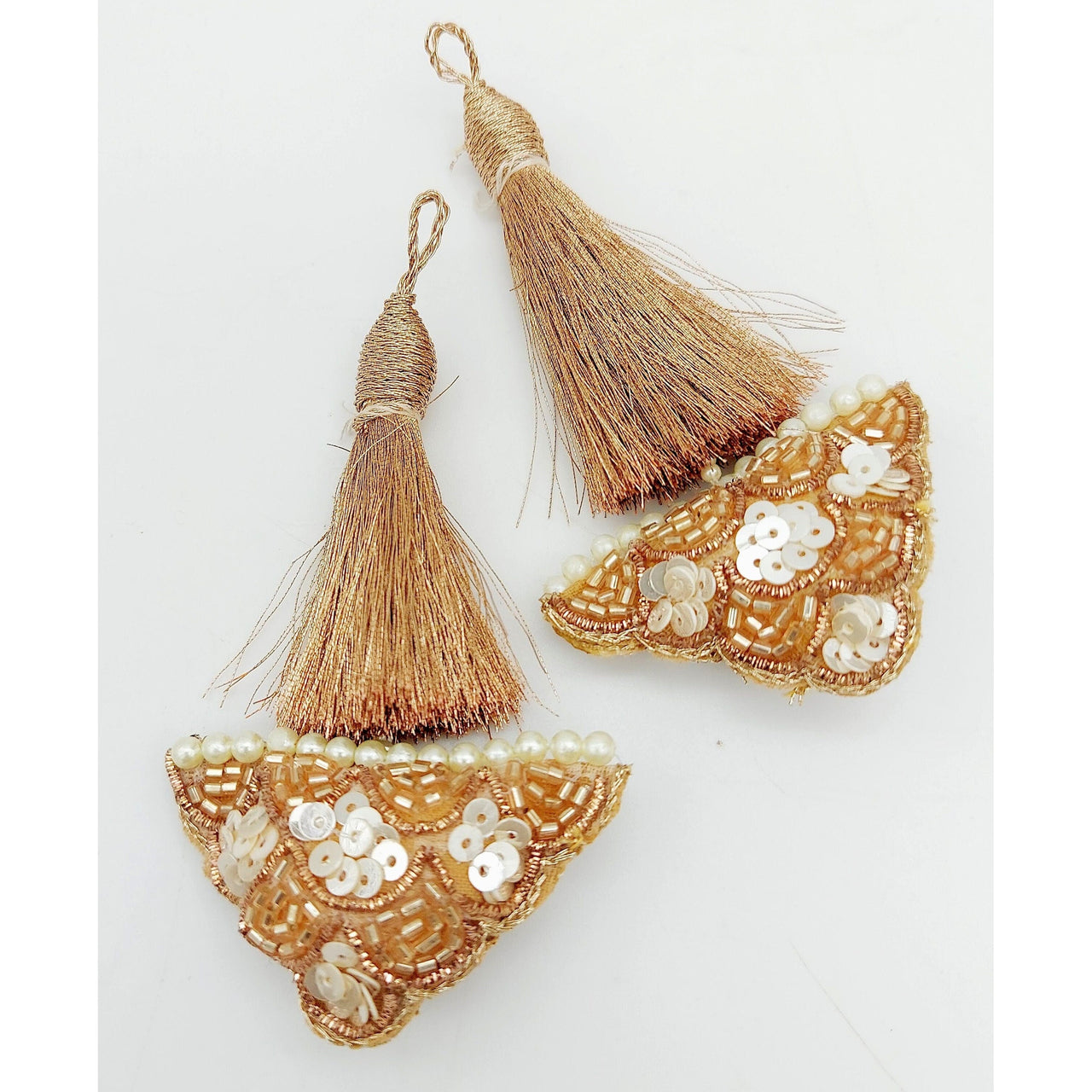 Copper Tassels In Gold  and White Bead and Sequins, Indian Latkans, Blouse Latkan