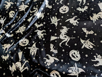 Thumbnail for Black And Silver Halloween Pumpkin, Witch, Bats Foil Fabric