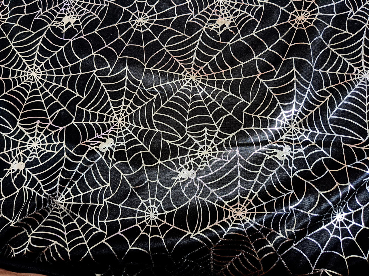 Black And Silver Halloween Spider's Web Foil Fabric, Halloween Fabric, 58 Inches Wide