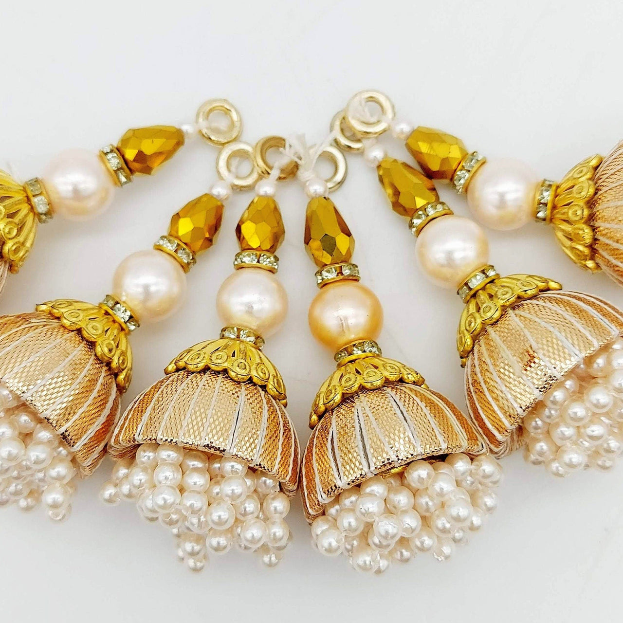 Handcrafted Light Gold Bead Tassels Latkan, Indian Latkans, Pearl Bell Tassels