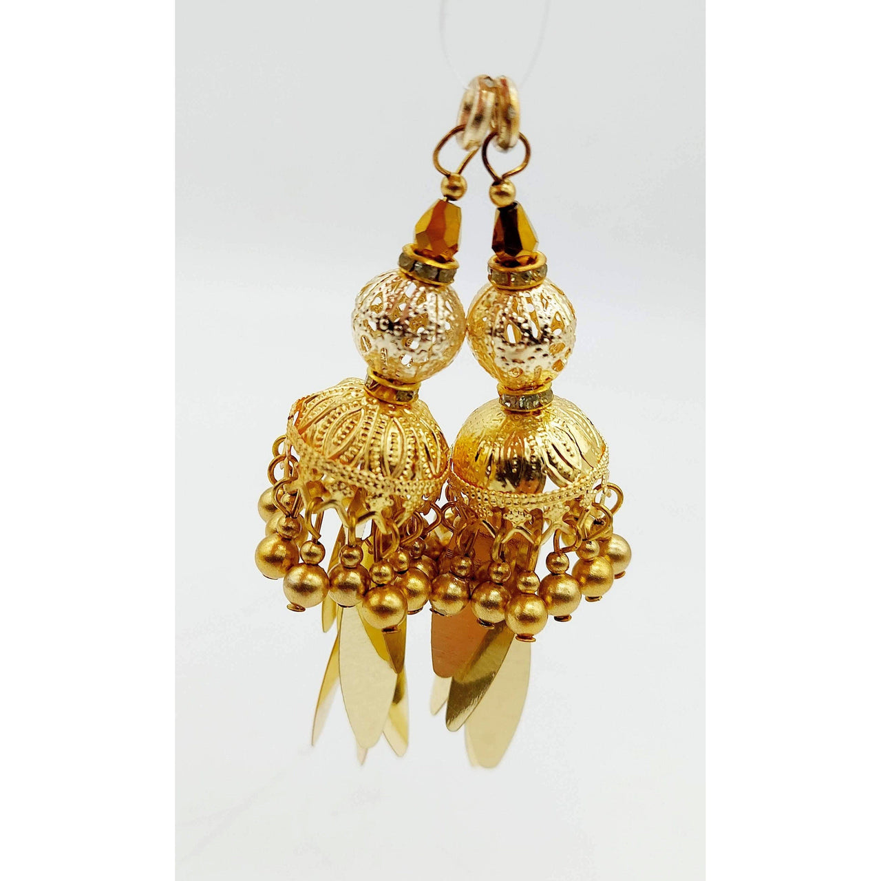 Handcrafted Gold Tassels Latkan In Long Sequins and Pearl Beads, Indian Latkans, Sewing Latkans