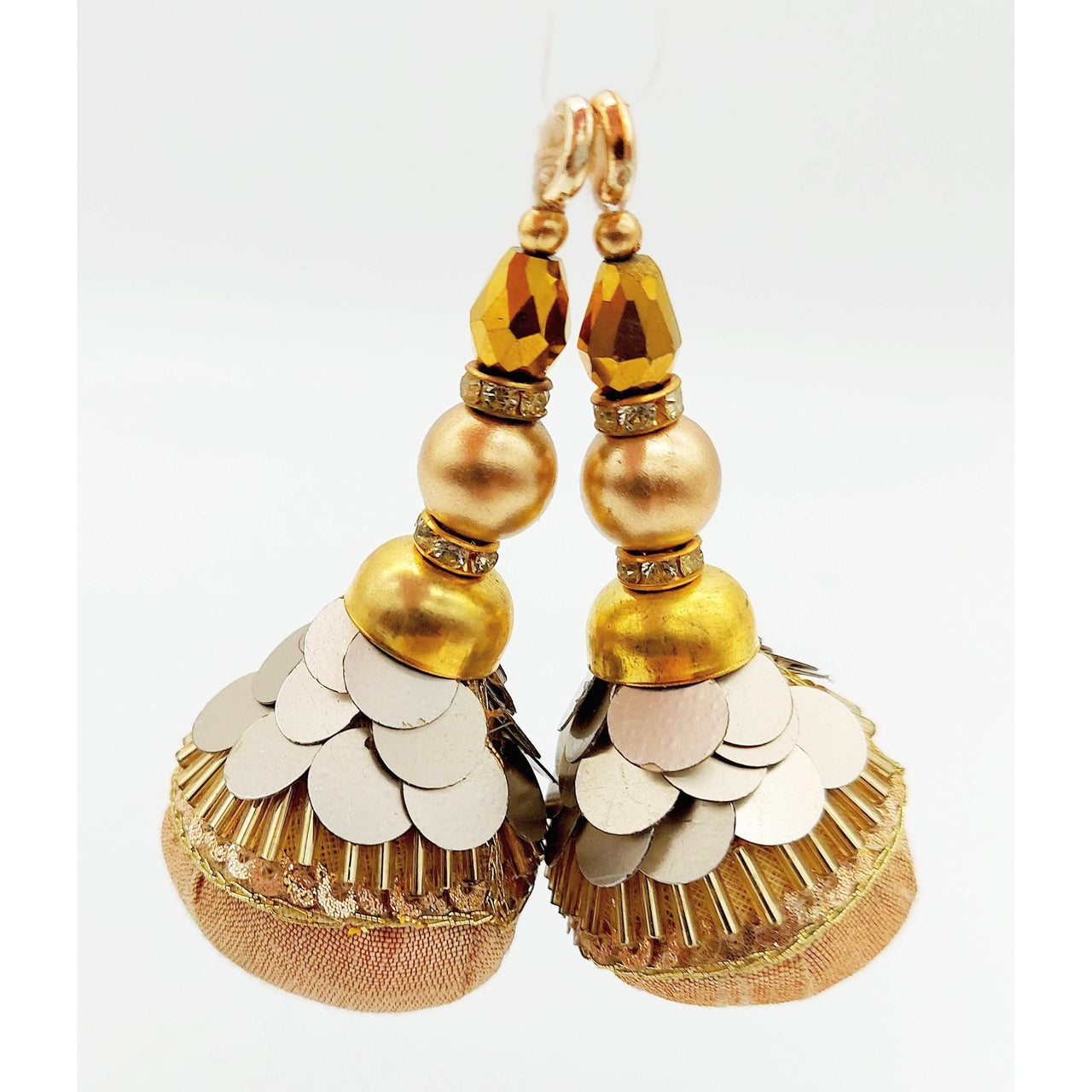 Copper Silk Fabric Ball Tassels with Bugle Beads and Metallic Sequins, Latkan, Dupatta Tassel