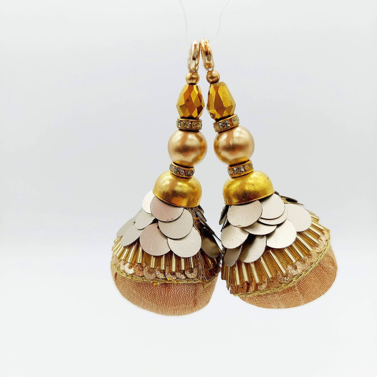 Copper Silk Fabric Ball Tassels with Bugle Beads and Metallic Sequins, Latkan, Dupatta Tassel