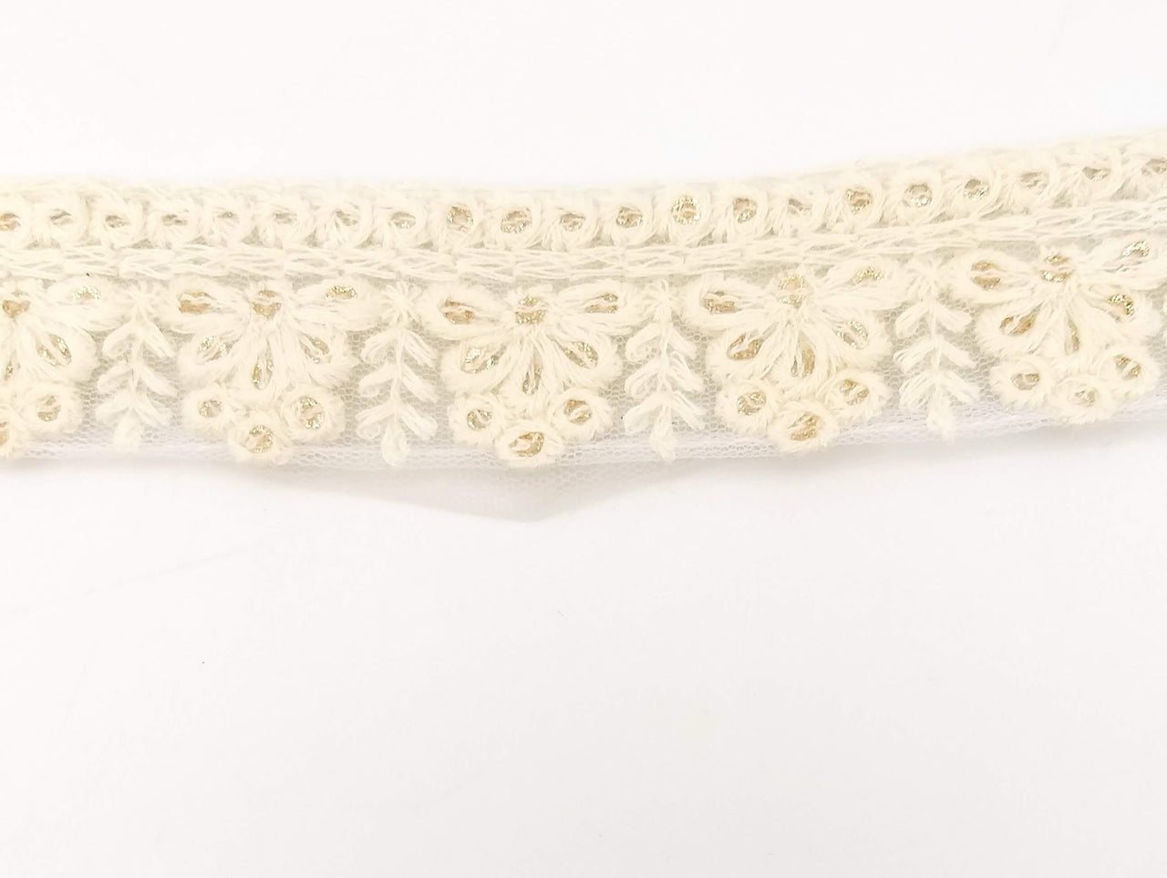 Off White Net Lace Trim With Floral Embroidery And Gold Sequins, Sequinned Trim, Wedding Trim Bridal Trim