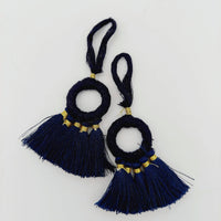 Thumbnail for Set of 2 Navy Blue Hoop Tassels, Indian Tassels, Boho Chic Tassels