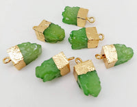 Thumbnail for Green Synthetic Stone Charms with Gold Tone Metal Ring Cap x 5