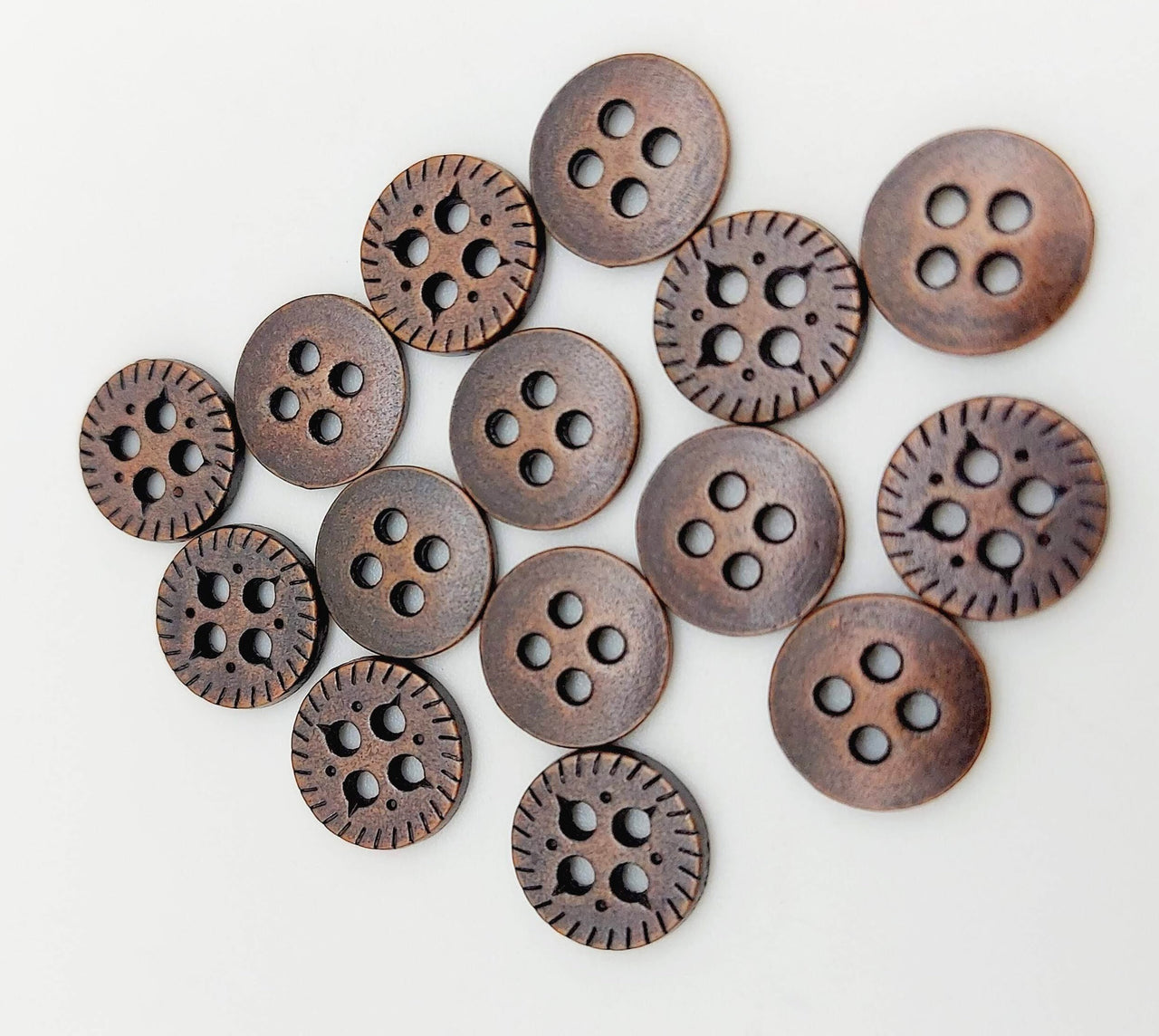 Copper Tone Carved Round Small Metal Buttons, 10mm buttons, Craft Buttons
