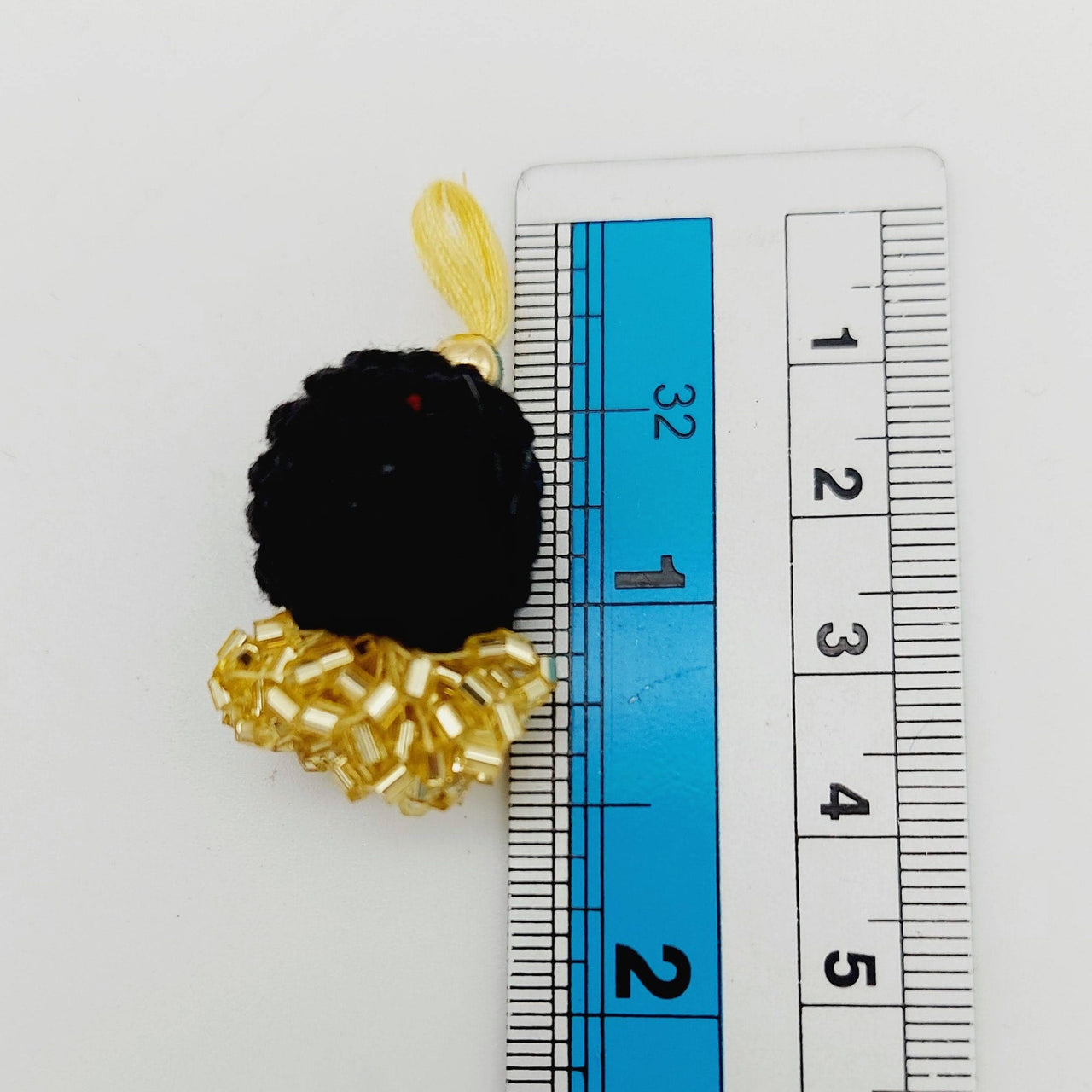 Black Crochet Ball Tassels With Gold Bugle Beads, Tassel Charms x 4