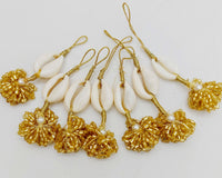 Thumbnail for Cowrie Shells Handmade Tassel with Gold Bugle Beads, Boho Tassel Latkan, 1 Pair