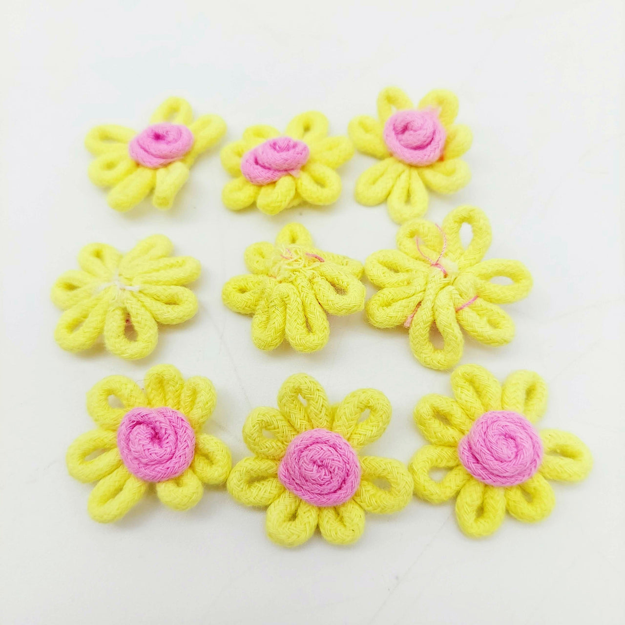 Yellow and Pink Floral Applique, Flower Motifs x 5