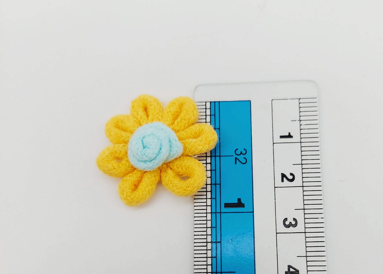Yellow and Blue Floral Applique, Flower Motifs x 5