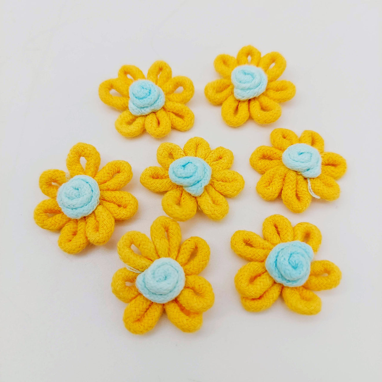 Yellow and Blue Floral Applique, Flower Motifs x 5