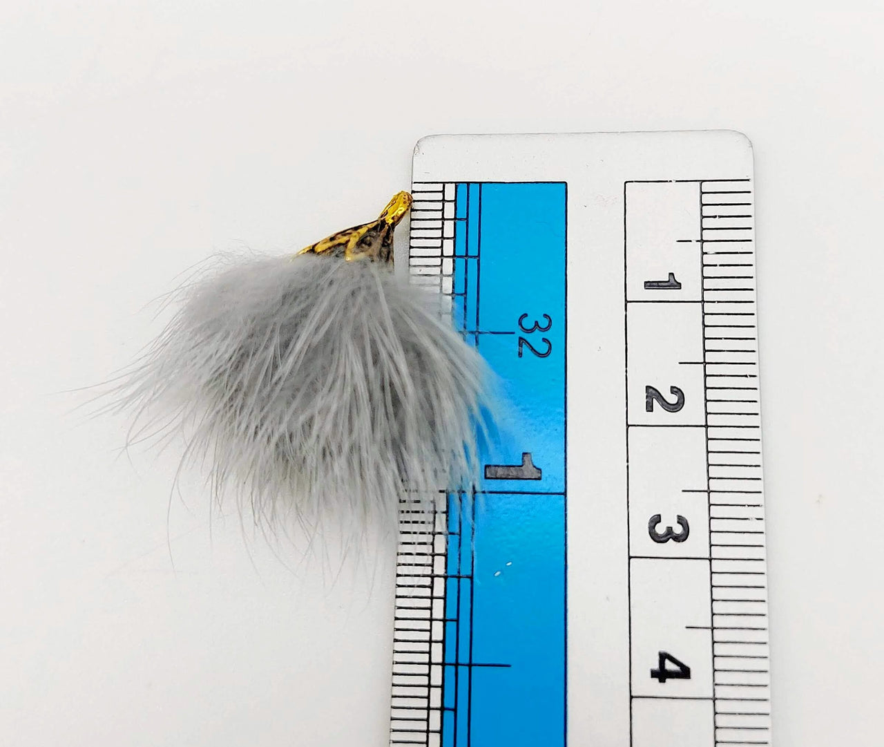 Grey Artificial Feather Fur Tassel With Brass Cap in Antique Gold Colour, Tassel Charms x 2