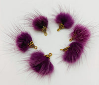 Thumbnail for Dark Violet Artificial Feather Fur Tassel With Brass Cap in Antique Gold Colour, Tassel Charms x 2