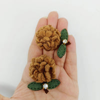 Thumbnail for Brown and Green Floral Applique with Rhinestone, Flower Motifs x 2