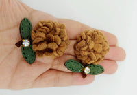 Thumbnail for Brown and Green Floral Applique with Rhinestone, Flower Motifs x 2