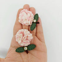 Thumbnail for Pink and Green Floral Applique with Rhinestone, Flower Motifs x 2