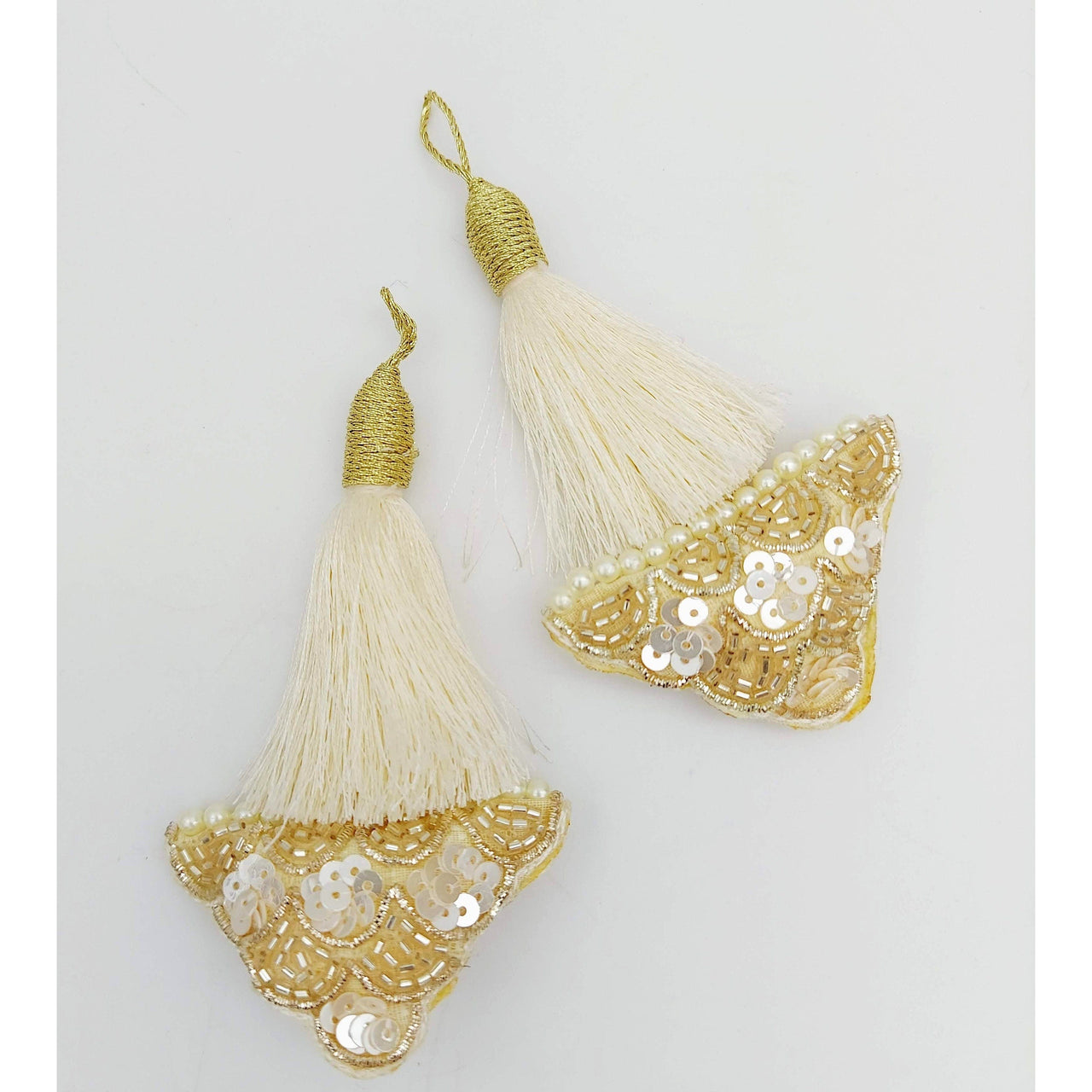 Off White Tassels In Gold  and White Bead and Sequins, Indian Latkans, Blouse Latkan