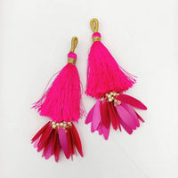 Thumbnail for Fuchsia Pink Tassels With Long Sequins And Seed Pearl Beads, Beaded Thread Tassel Charms, 2 Pcs
