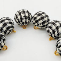 Thumbnail for Black and White Checkered Cotton Small Fabric Balls Tassel, Button with Ring Cap, Decorative Tassels