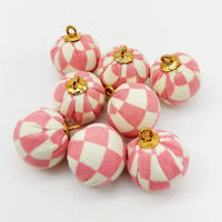 Thumbnail for Pink and White Checkered Cotton Fabric Balls Tassel, Button with Ring Cap, Decorative Tassels