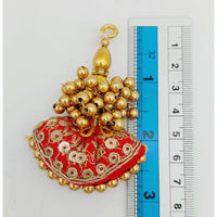 Thumbnail for Red and Gold Embroidered Silk Fabric Tassels with Gold Beads, Handmade Beaded And Sequins Latkan, 1 Pair