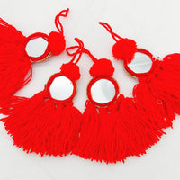 Thumbnail for Mirrored Red Wool Tassels, Red Pompom Mirror Tassel, Handmade Latkan Boho