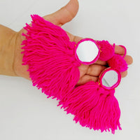 Thumbnail for Mirrored Fuchsia Pink Wool Tassels, Pink Pompom Mirror Tassel, Handmade Latkan Boho