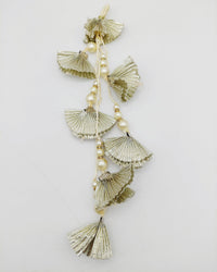 Thumbnail for Tissue Fabric Silver Tone Crumple Pleated Handmade Tassel with Pearls, 1 Piece