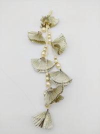 Thumbnail for Tissue Fabric Silver Tone Crumple Pleated Handmade Tassel with Pearls, 1 Piece