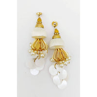 Thumbnail for Handcrafted White And Gold Tassels Latkan In White Sequins and Pearl Beads, Indian Latkans, Sewing Latkans