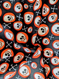 Thumbnail for Orange, Black And White Skull Cotton Fabric, Halloween Fabric