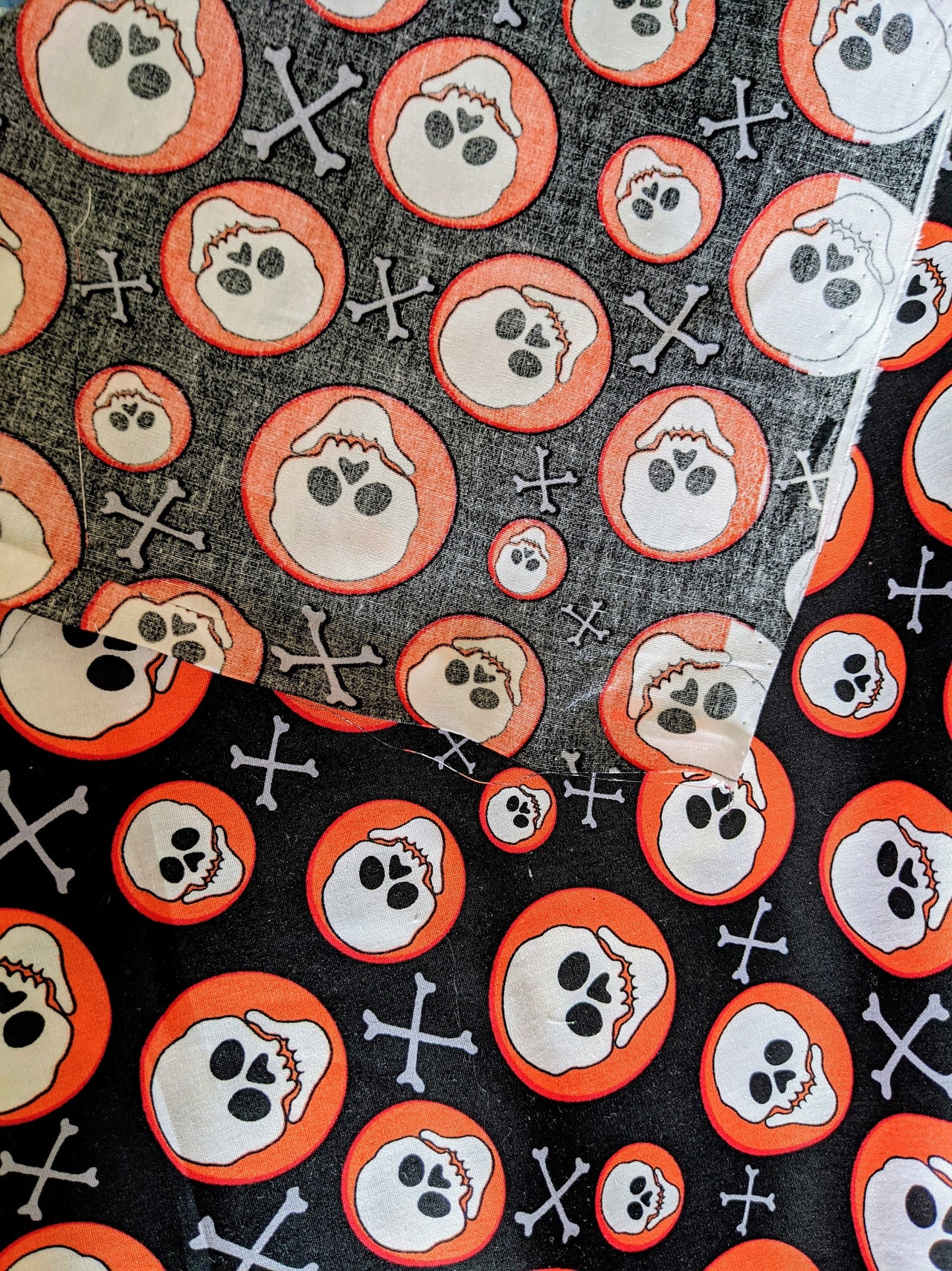 Orange, Black And White Skull Cotton Fabric, Halloween Fabric