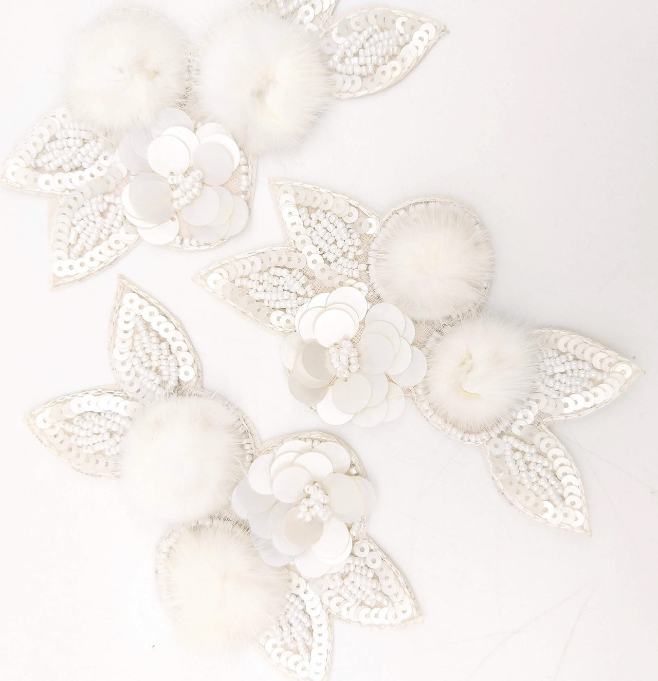 White Hand Embroidered Floral Applique, Beaded and Sequins Applique Wedding Bridal Accessories