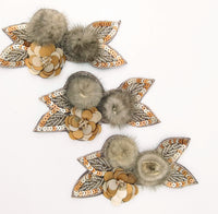 Thumbnail for Grey and Antique Gold Hand Embroidered Floral Applique, Beaded and Sequins Applique
