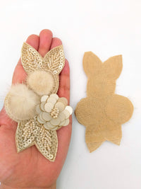 Thumbnail for Beige Hand Embroidered Floral Applique, Beaded and Sequins Applique