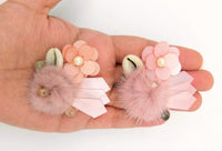 Thumbnail for Hand Embroidered Pink Applique With Cowrie Shell, Sequins,Pearl and Feather Pom Pom