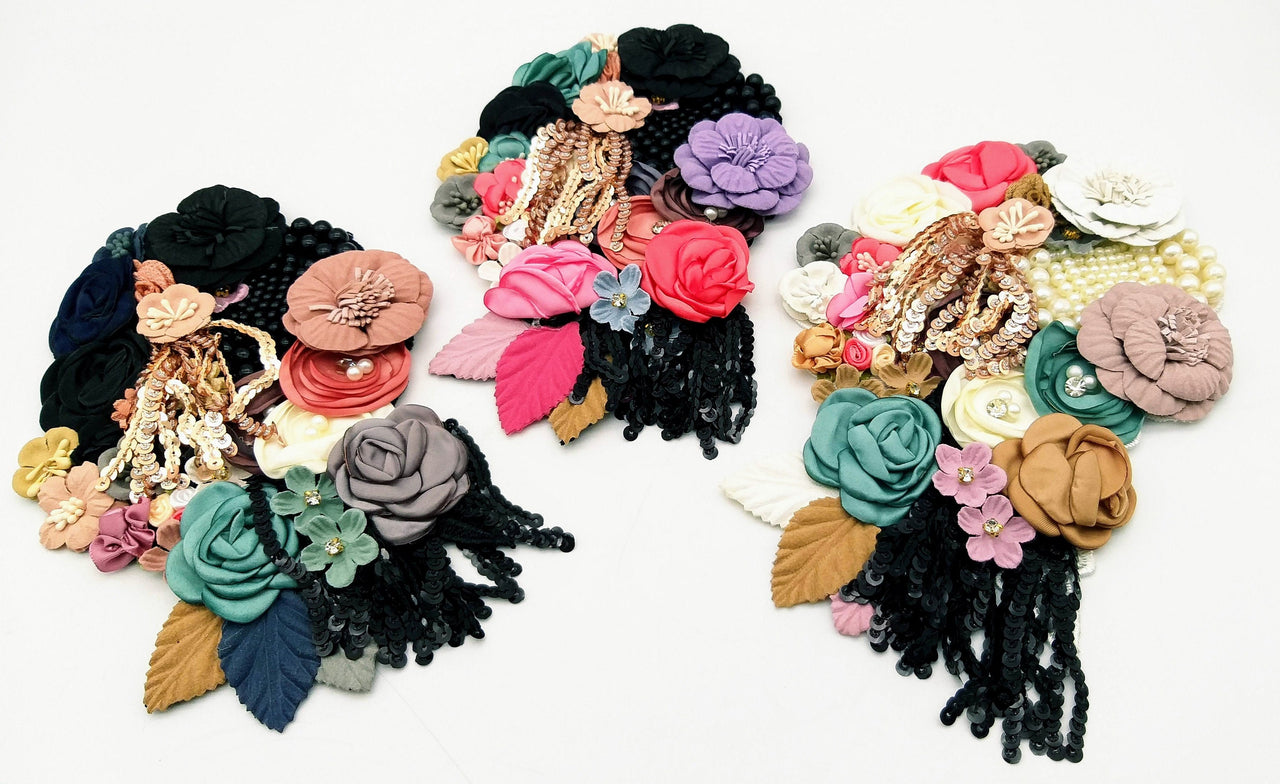 Handcrafted Multicolor Floral Applique With Sequins Fringe Tassel