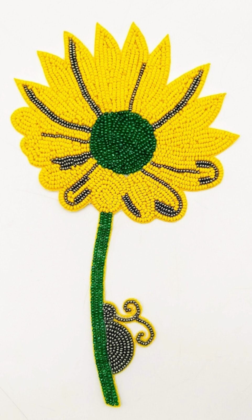 Hand Embroidered Yellow and Green Floral Applique With Snail, Beaded Applique, 1 Piece